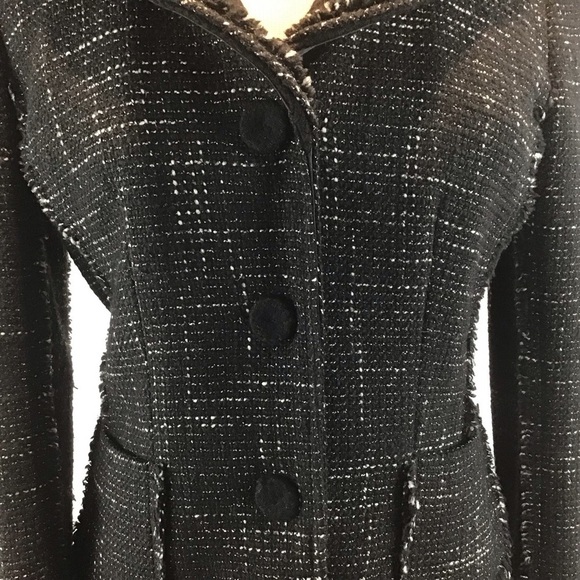 Ann Taylor black and white tweed wool blend blazer fringe edged blazer size 6 - Picture 2 of 14